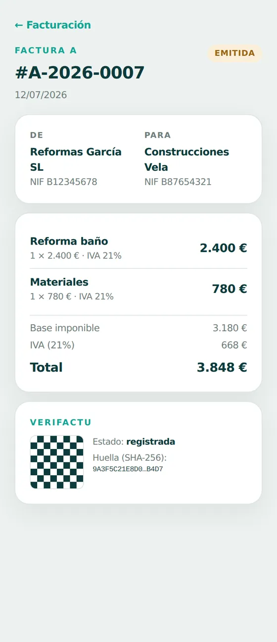 Factura con Verifactu en Paipers
